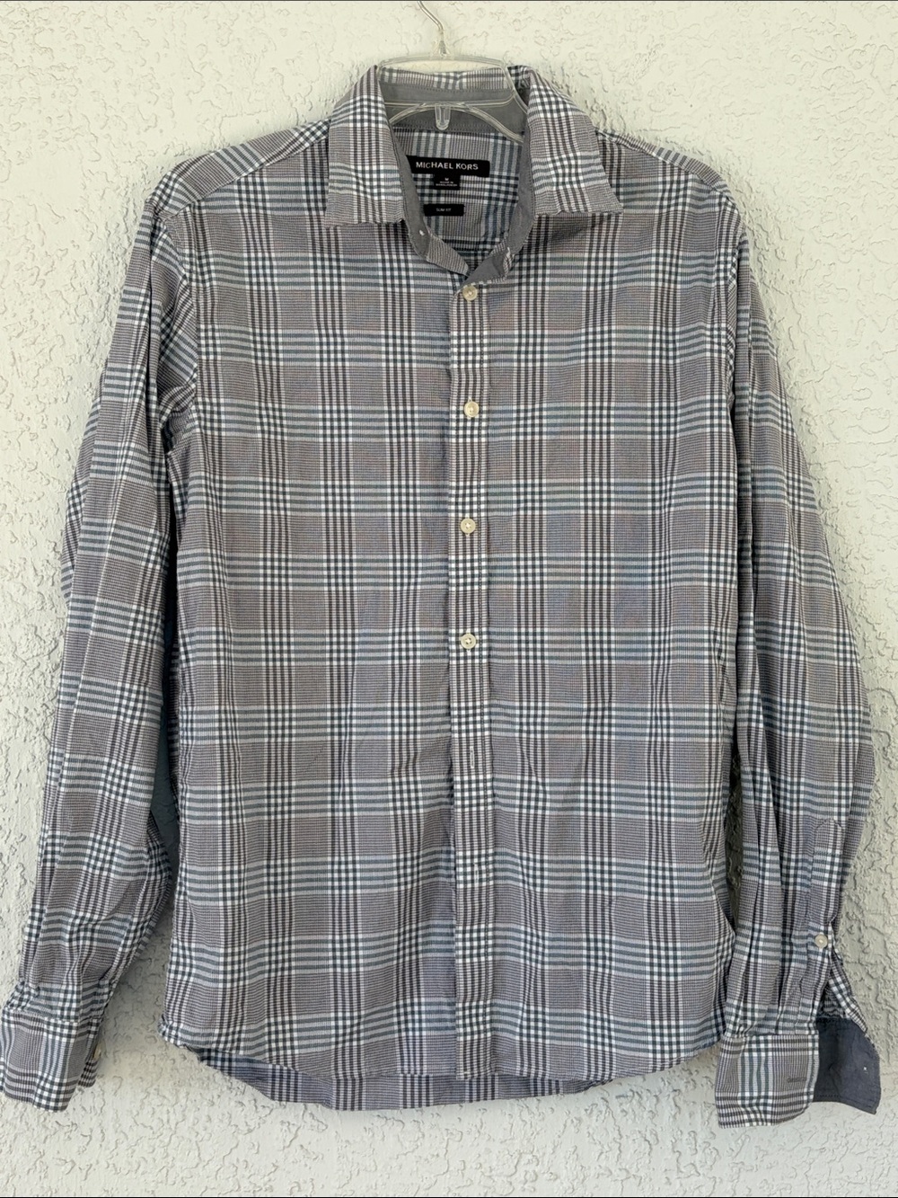 Michael Kors Men's Gray Plaid Dress button down Shirt slim fit size M